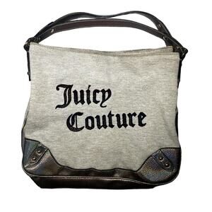 Juicy Couture Y2K Shoulder Bag Womens Gray Hobo Iridescent Trim Velvet Logo